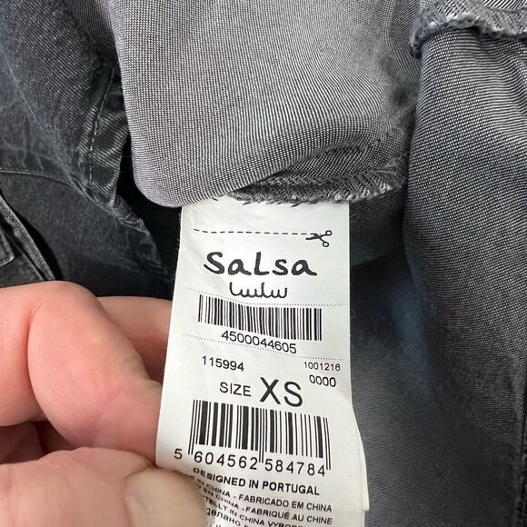 SALSA NWOT Thin Denim Shirt Black Gray Button Down Size XS Long Sleeve - Picture 11 of 16